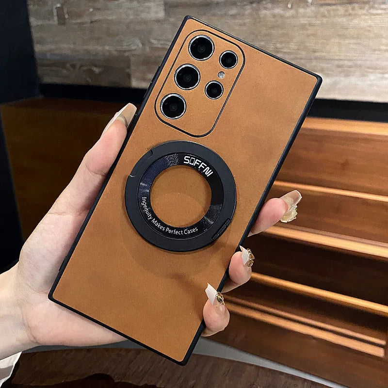 Matte leather magnetic stand holder phone case - product image