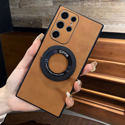 Matte leather magnetic stand holder phone case - product image