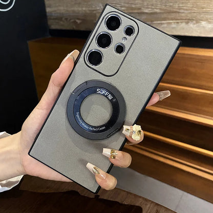 Matte leather magnetic stand holder phone case - product image