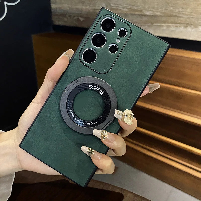 Matte leather magnetic stand holder phone case - product image