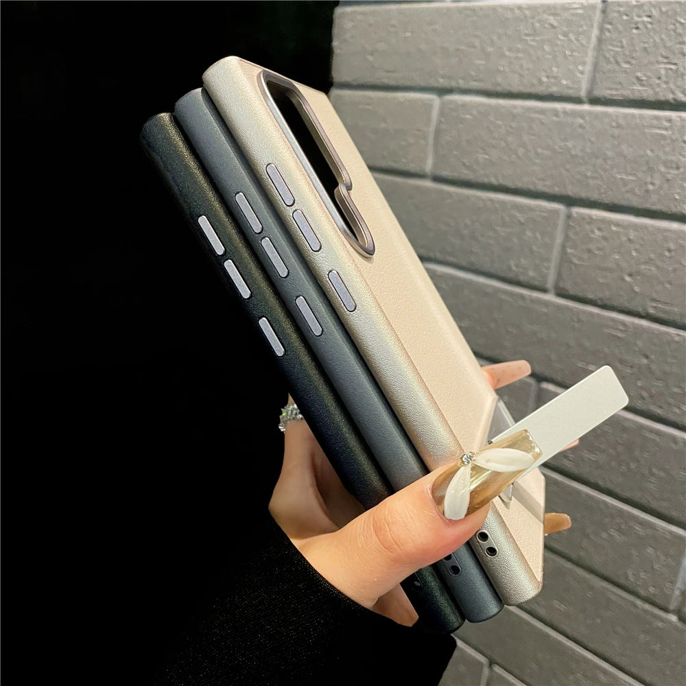 Matte leather magnetic stand shockproof bumper case samsung - product image
