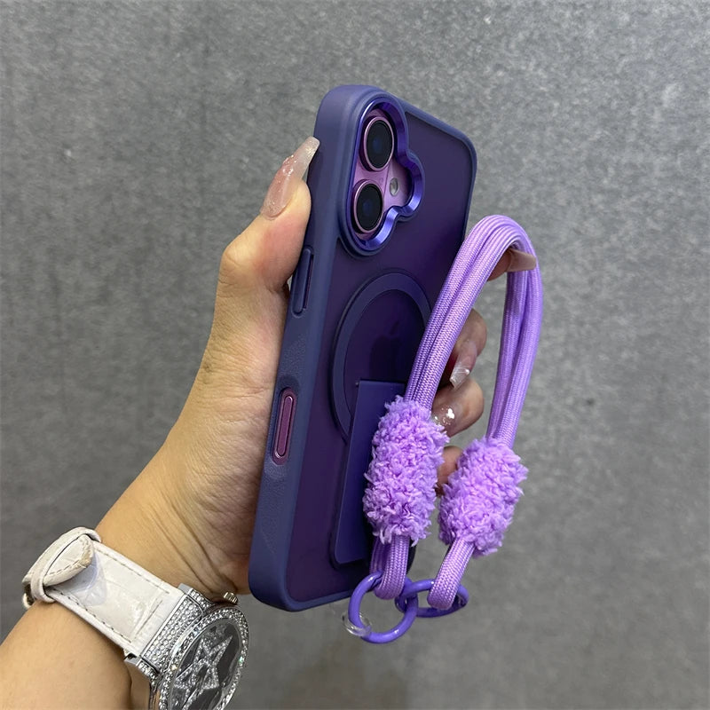 Matte magnetic fold stand wrist strap case - product image