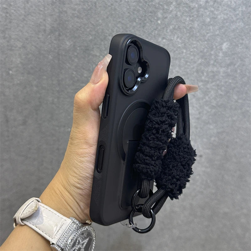 Matte magnetic fold stand wrist strap case - product image