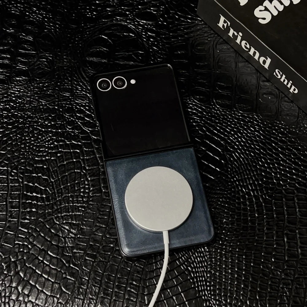 Matte magnetic wireless charging soft bumper flip phone case - product image