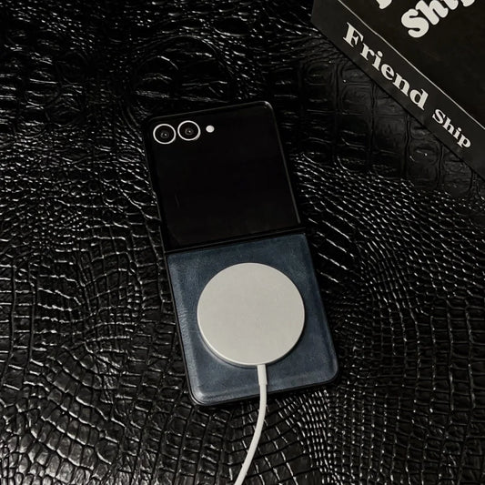 Matte magnetic wireless charging soft bumper flip phone case - product image