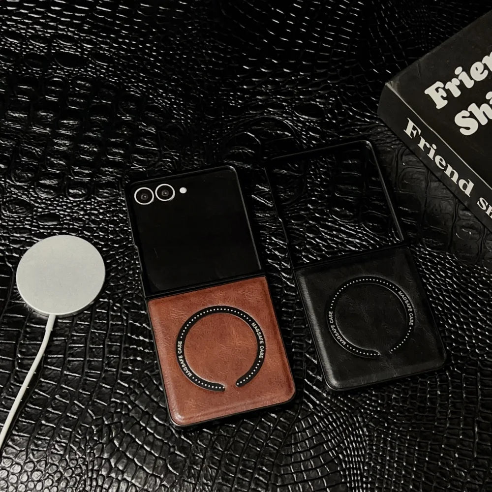 Matte magnetic wireless charging soft bumper flip phone case - product image