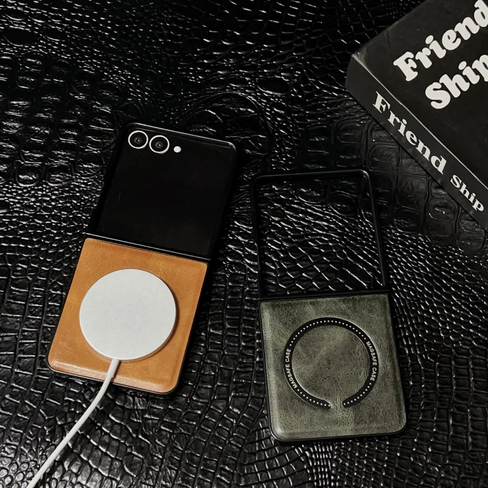 Matte magnetic wireless charging soft bumper flip phone case - product image