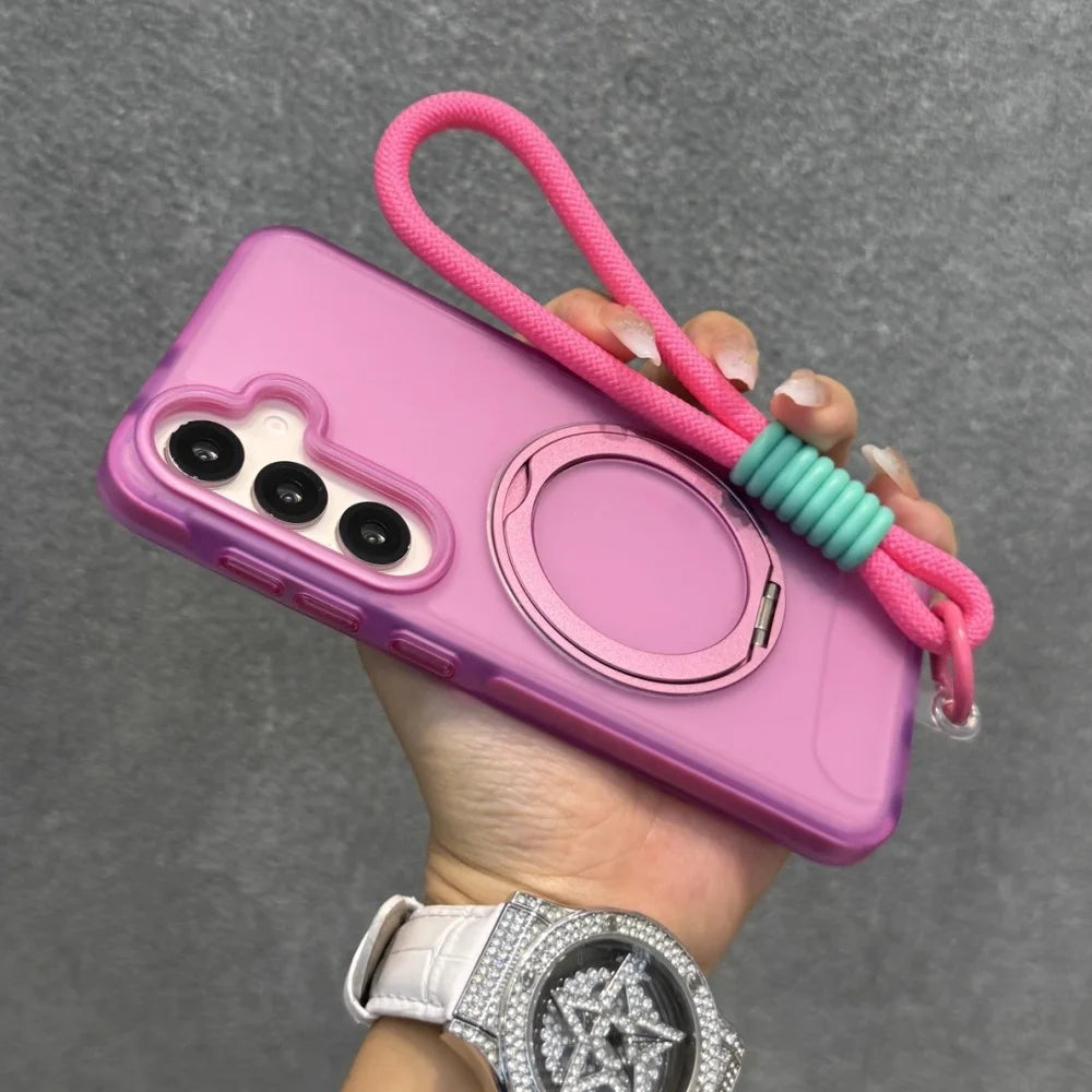 Matte ring magnetic stand holder wrist strap shockproof case - product image