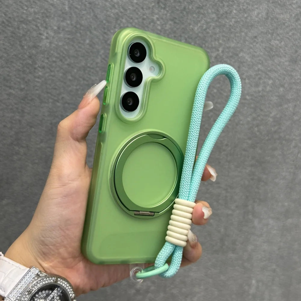 Matte ring magnetic stand holder wrist strap shockproof case - product image