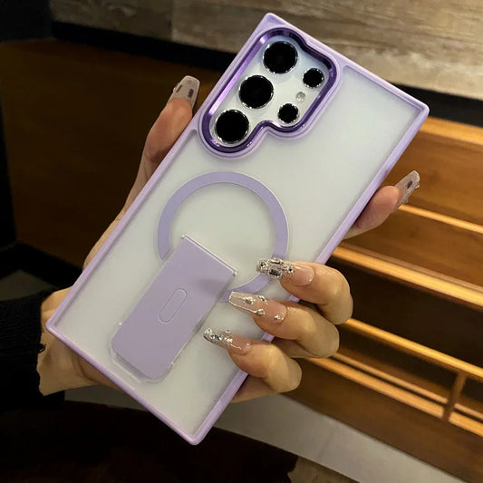 Matte translucent magnetic folding stand holder wireless charge case samsung - product image