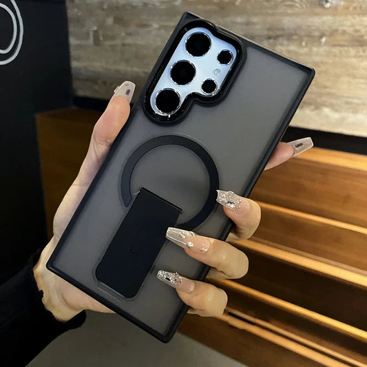 Matte translucent magnetic folding stand holder wireless charge case samsung - product image