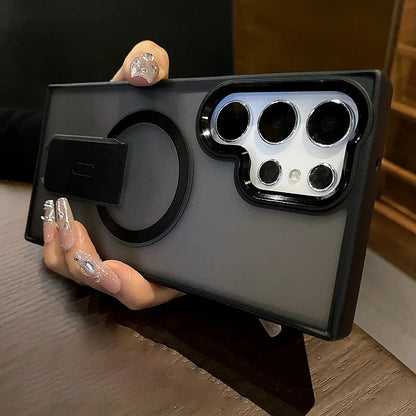 Matte translucent magnetic folding stand holder wireless charge case samsung - product image