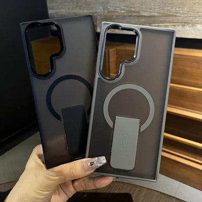 Matte translucent magnetic folding stand holder wireless charge case samsung - product image