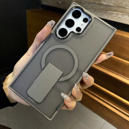 Matte translucent magnetic folding stand holder wireless charge case samsung - product image