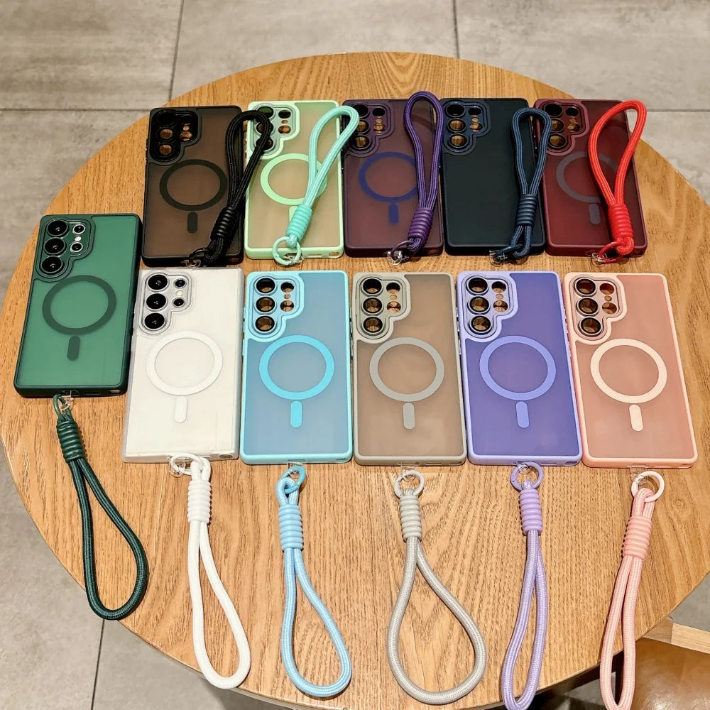 Matte translucent magnetic wrist strap phone case samsung - product image