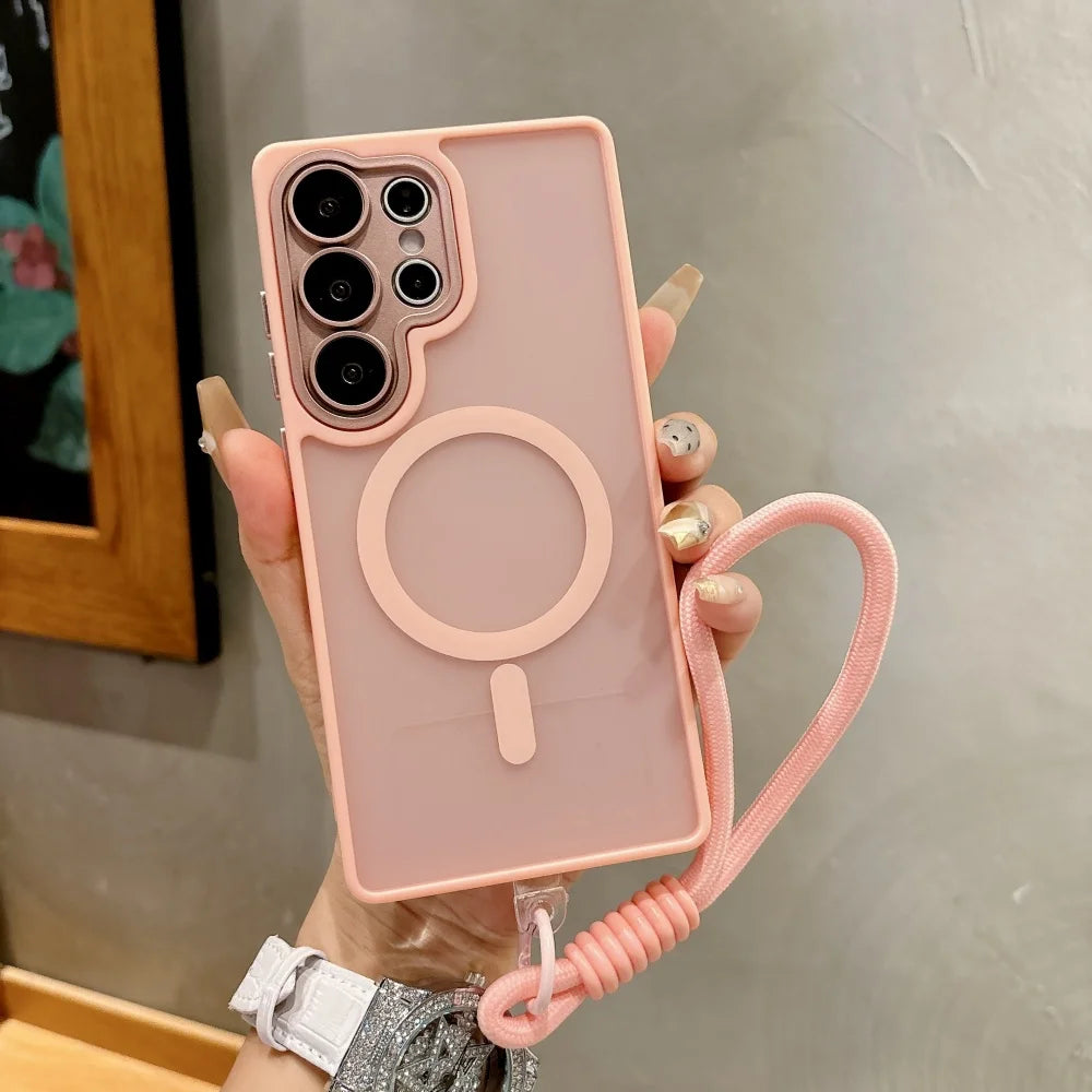 Matte translucent magnetic wrist strap phone case samsung - product image