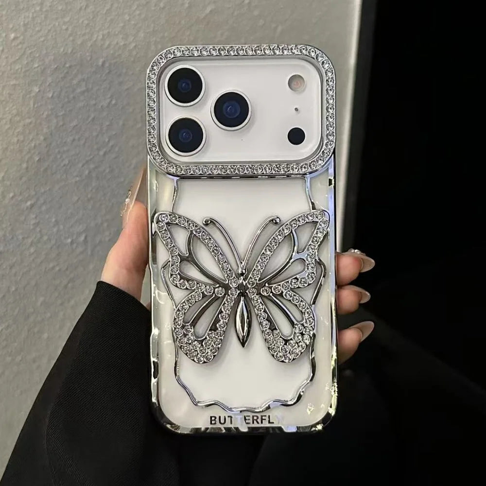 Plating butterfly glitter rhinestone shockproof case - product image