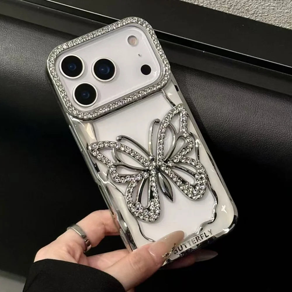 Plating butterfly glitter rhinestone shockproof case - product image