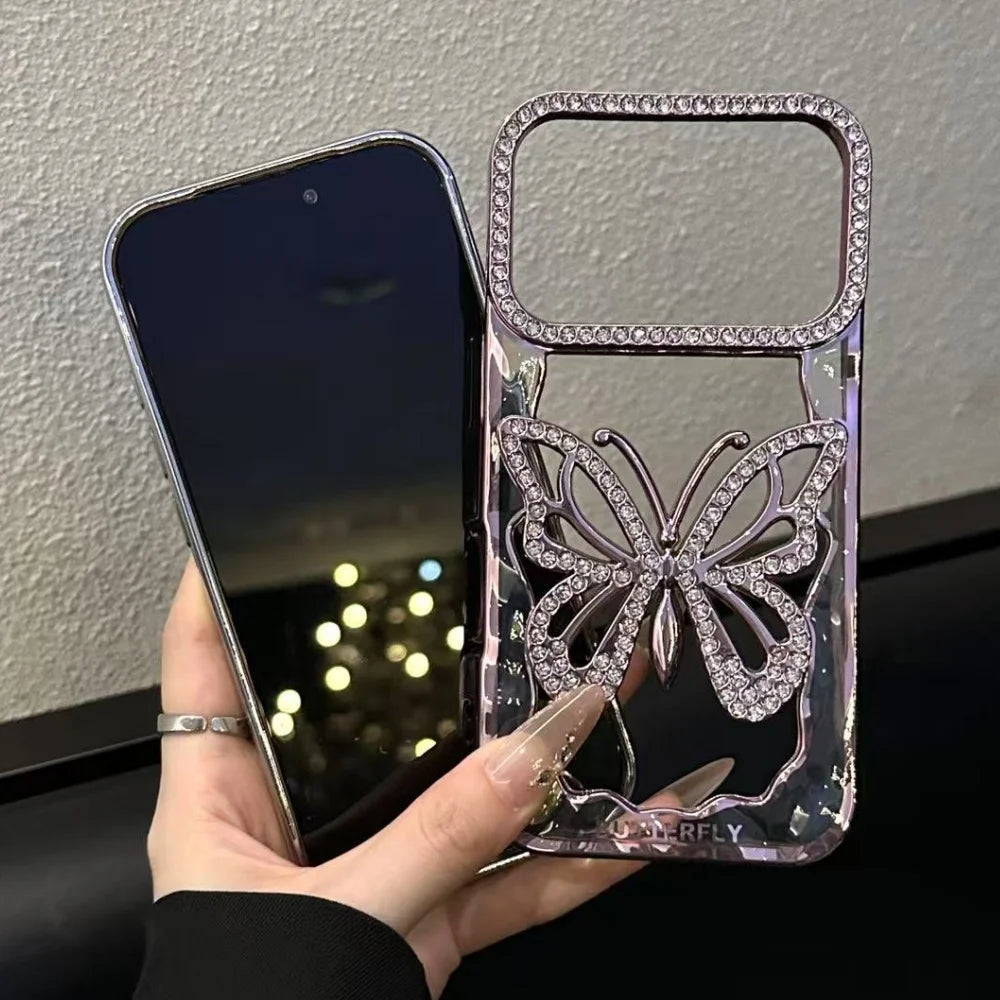 Plating butterfly glitter rhinestone shockproof case - product image