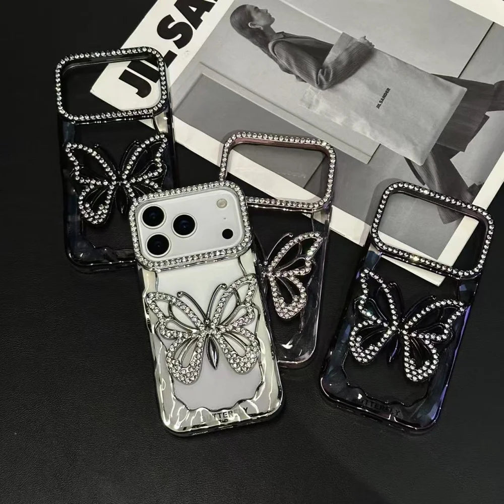 Plating butterfly glitter rhinestone shockproof case - product image