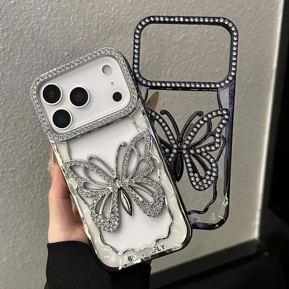 Plating butterfly glitter rhinestone shockproof case - product image