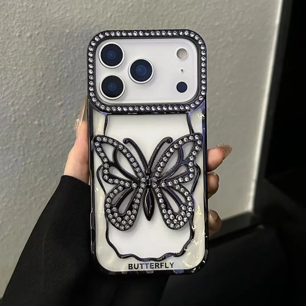 Plating butterfly glitter rhinestone shockproof case - product image