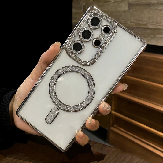 Plating diamonds magnetic shockproof camera protective case - product image