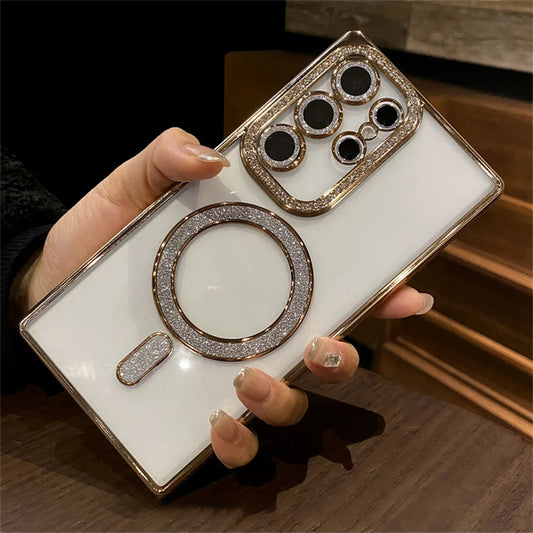 Plating diamonds magnetic shockproof camera protective case - product image