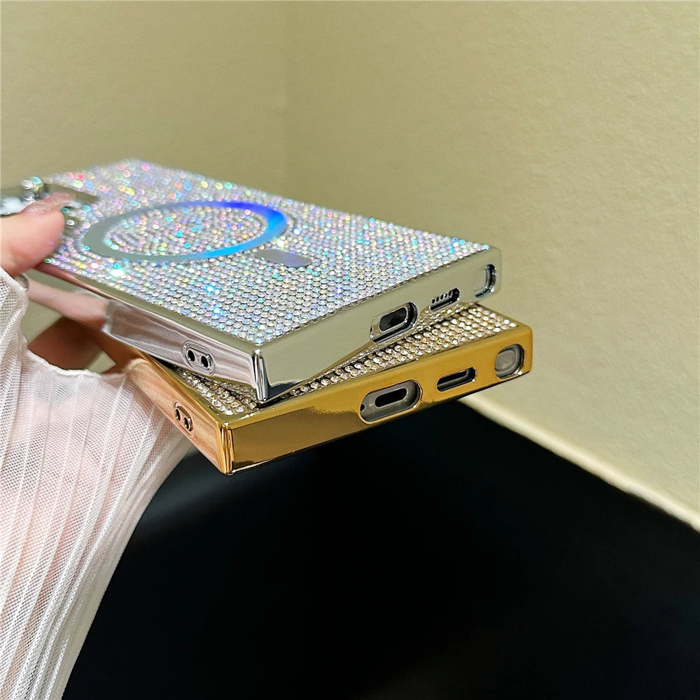 Plating diamonds magnetic wireless charging soft bumper case - product image