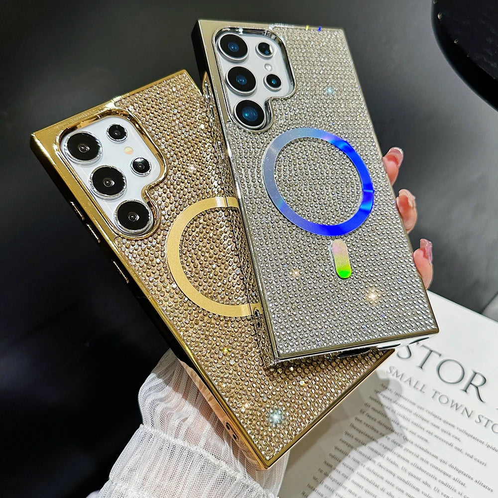 Plating diamonds magnetic wireless charging soft bumper case - product image