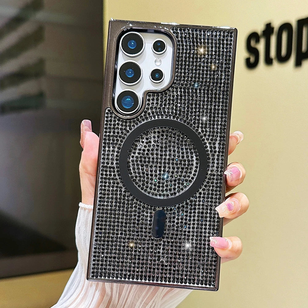 Plating diamonds magnetic wireless charging soft bumper case - product image