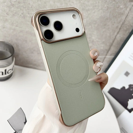 Plating frameless matte leather magnetic phone case iphone - product image