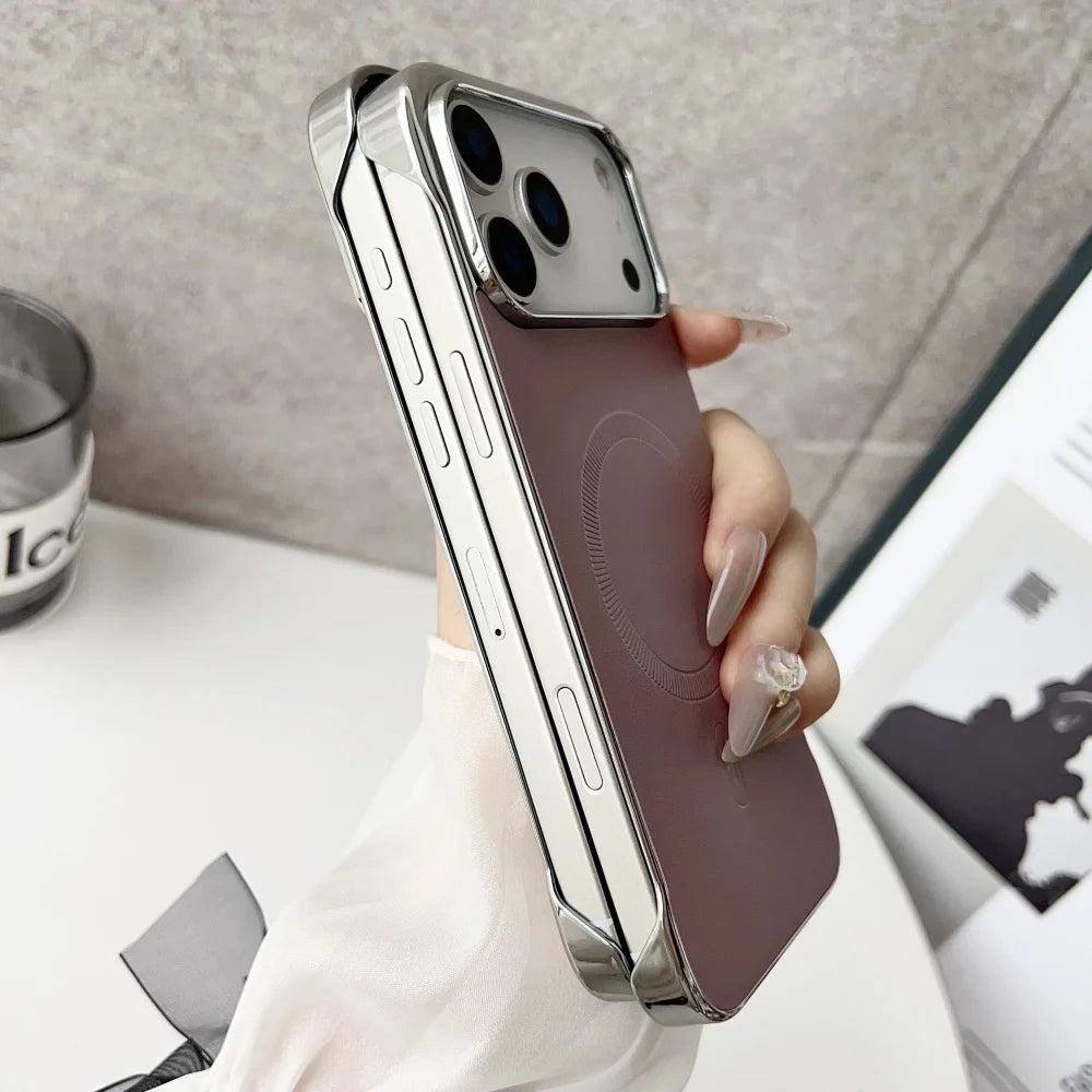 Plating frameless matte leather magnetic phone case iphone - product image