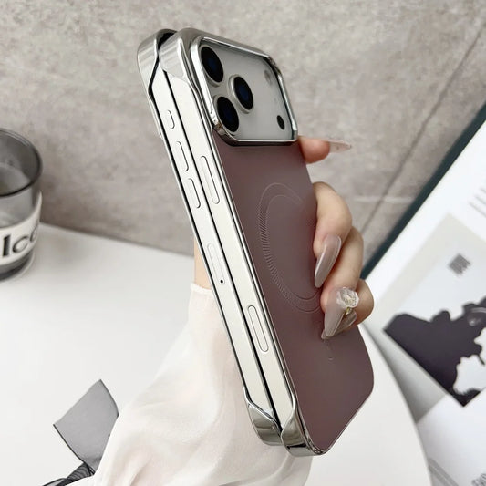 Plating frameless matte leather magnetic phone case iphone - product image