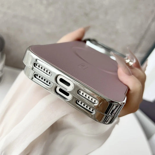 Plating frameless matte leather magnetic phone case iphone - product image