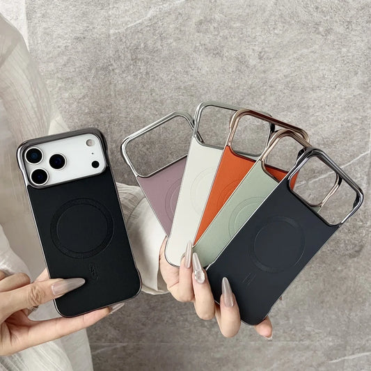 Plating frameless matte leather magnetic phone case iphone - product image