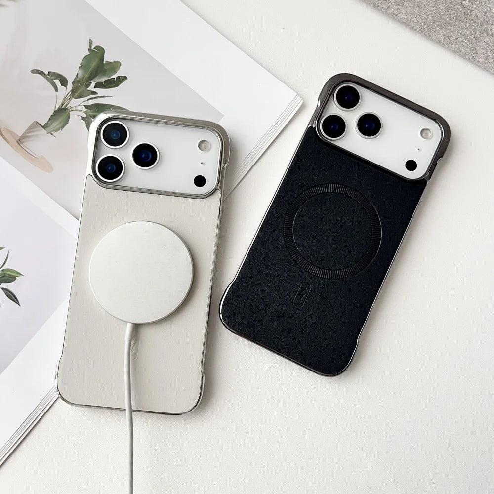 Plating frameless matte leather magnetic phone case iphone - product image