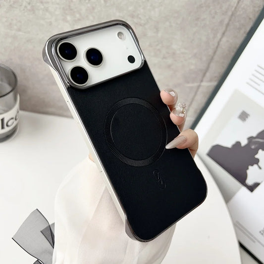 Plating frameless matte leather magnetic phone case iphone - product image