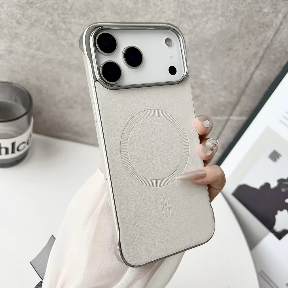 Plating frameless matte leather magnetic phone case iphone - product image