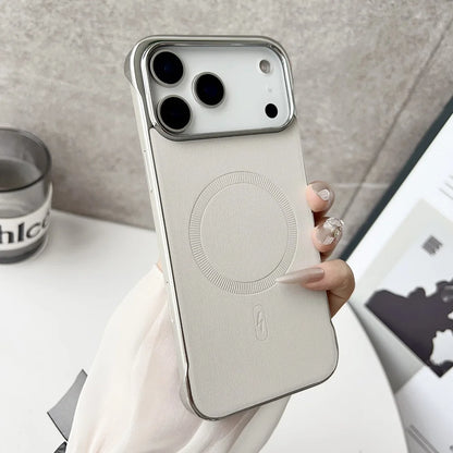 Plating frameless matte leather magnetic phone case iphone - product image