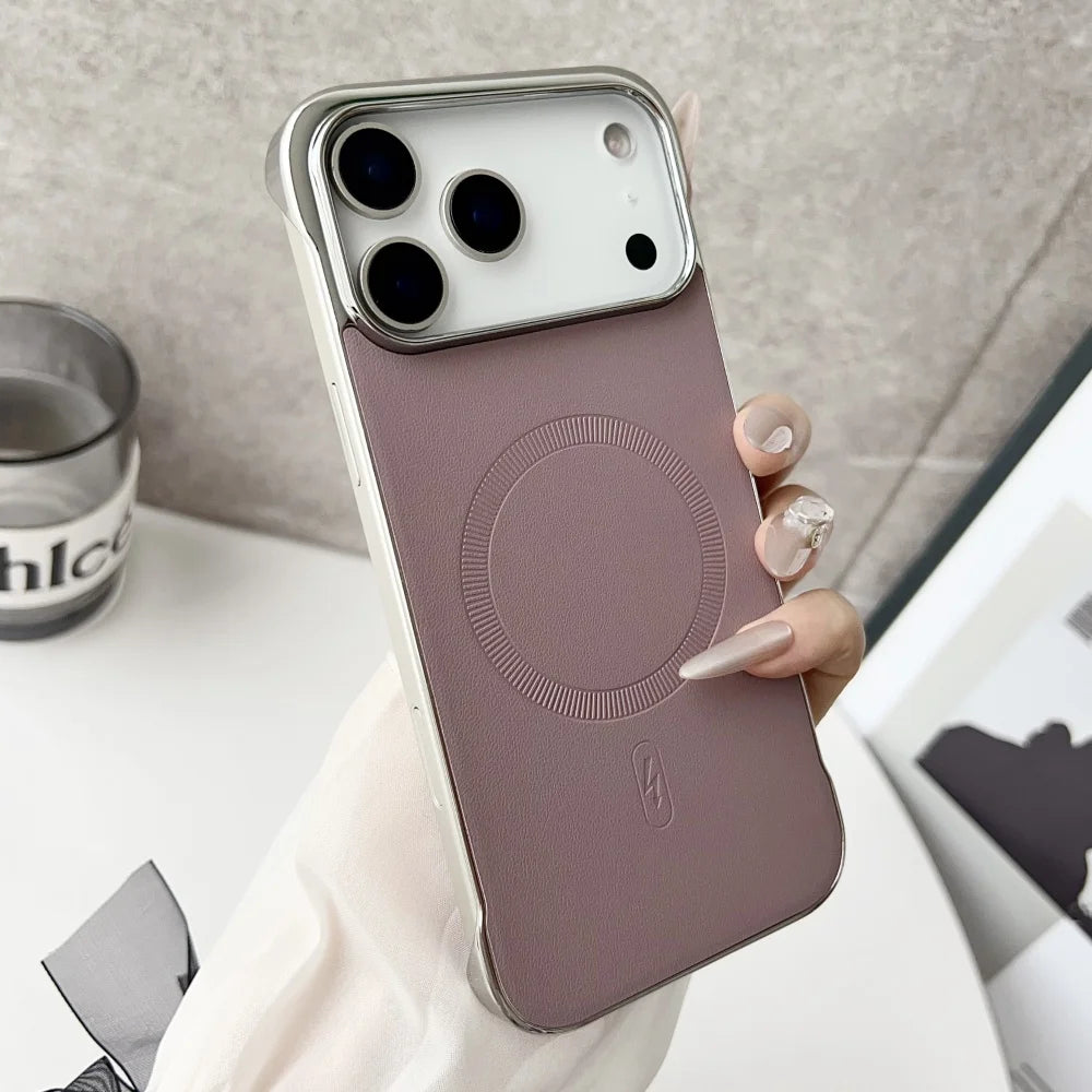 Plating frameless matte leather magnetic phone case iphone - product image