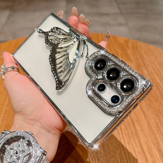 Plating glitter diamond butterfly stand holder transparent shockproof case samsung - product image