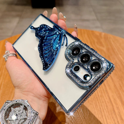 Plating glitter diamond butterfly stand holder transparent shockproof case samsung - product image