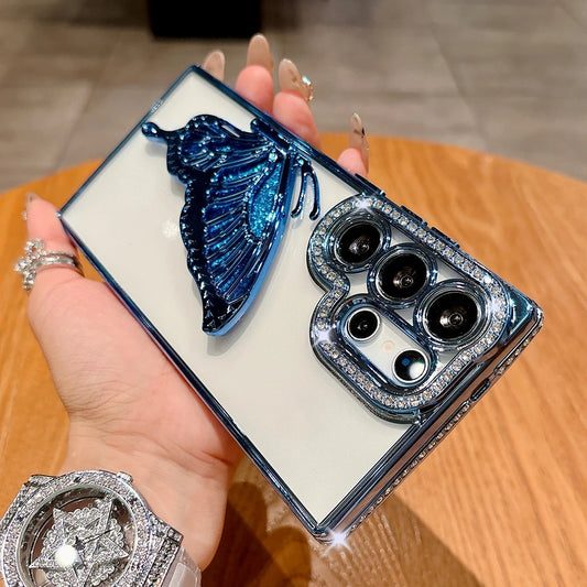 Plating glitter diamond butterfly stand holder transparent shockproof case samsung - product image