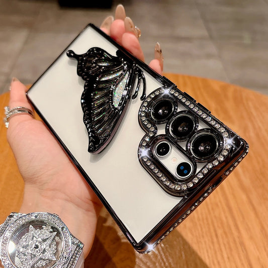 Plating glitter diamond butterfly stand holder transparent shockproof case samsung - product image