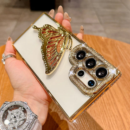Plating glitter diamond butterfly stand holder transparent shockproof case samsung - product image