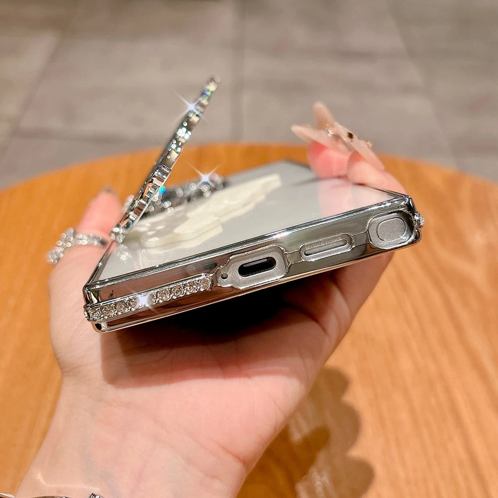 Plating glitter diamond butterfly stand holder transparent shockproof case samsung - product image