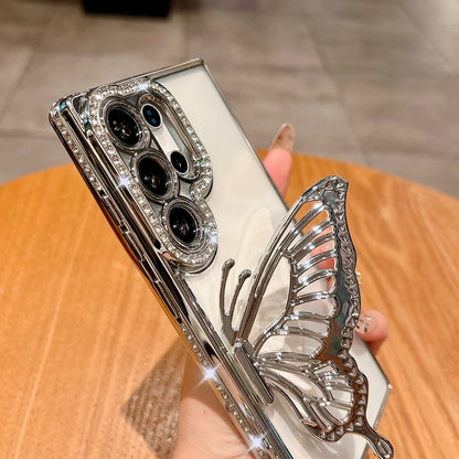 Plating glitter diamond butterfly stand holder transparent shockproof case samsung - product image