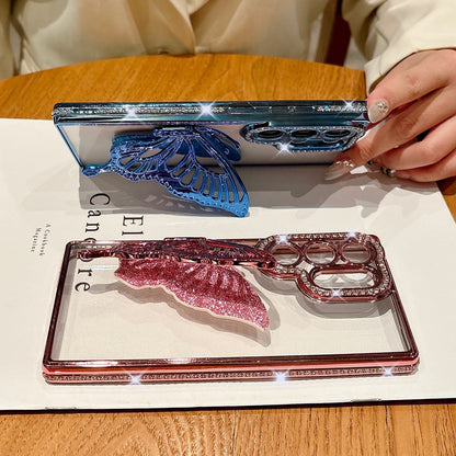 Plating glitter diamond butterfly stand holder transparent shockproof case samsung - product image