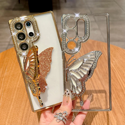 Plating glitter diamond butterfly stand holder transparent shockproof case samsung - product image